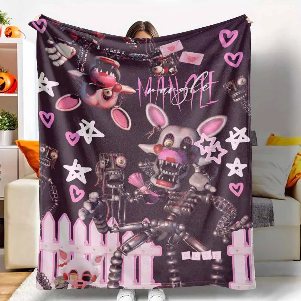 Pink Mechanical Fox Print Flannel Throw Blanket, Cute Robot Design, Soft Warm Durable Anti-Pilling Lightweight Multi-Purpose, for Bedroom Sofa Gift Use, 30x40/40x50/50x60/60x80in