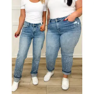 Judy Blue Jovie Mid-Rise Boyfriend Jeans - Medium Wash (Bleached, Distressed)