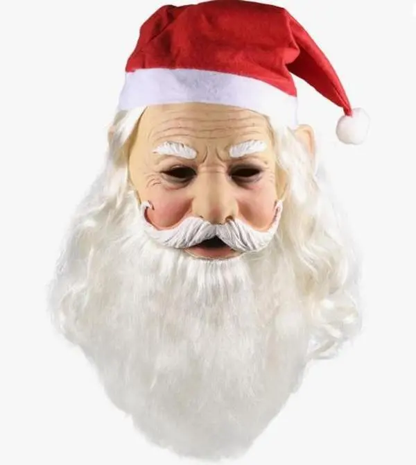 Full Head Masks with Red Santa Hat and Beard Comfortable Latex Mask for Christmas Parties Festive Costume Accessory