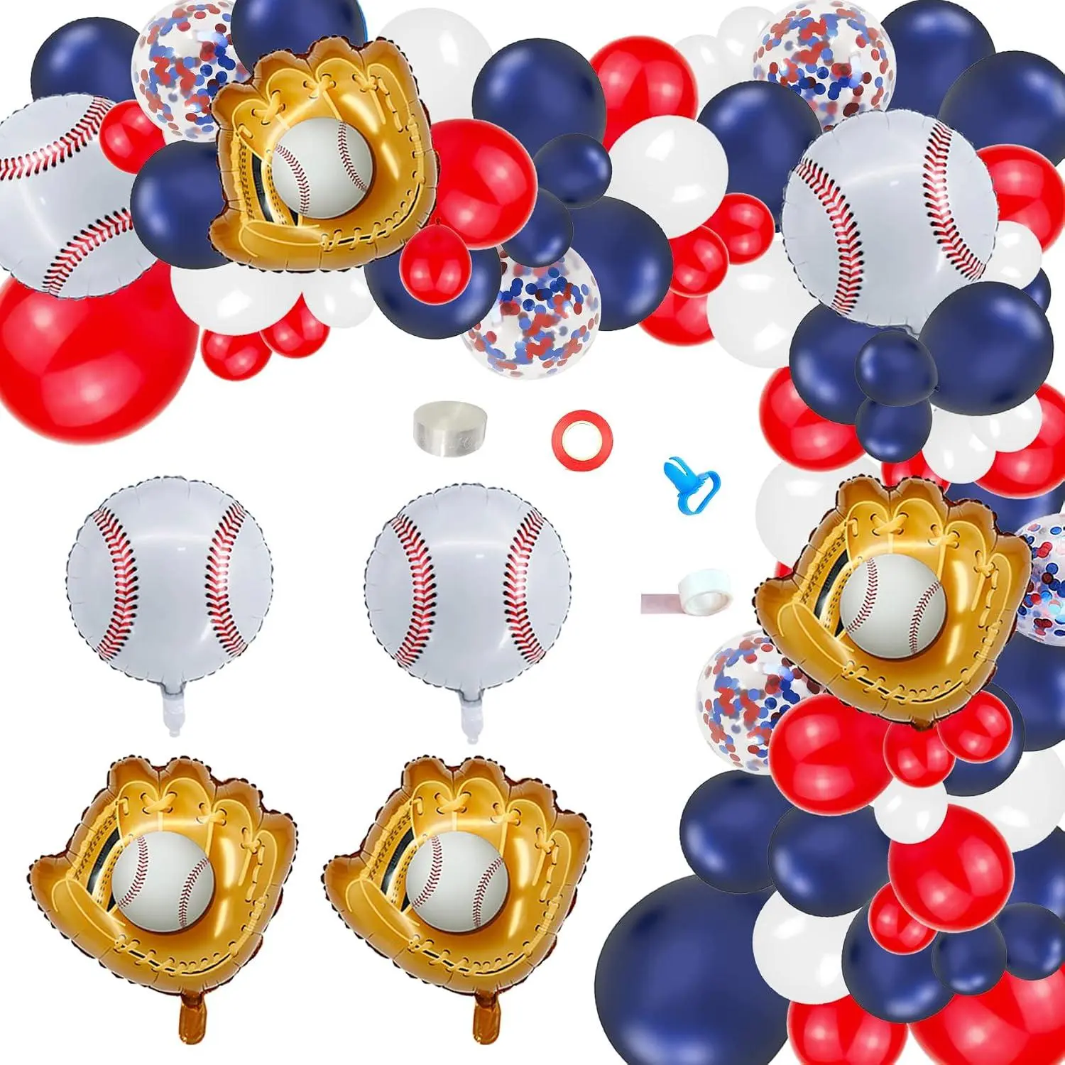 Baseball Balloon Arch Garland,146 Pcs Baseball Aluminum Foil Glove Red White Navy Blue Confetti Latex Balloons For Boys Teene Sport Theme Birthday Party Baby Shower Party Decoration