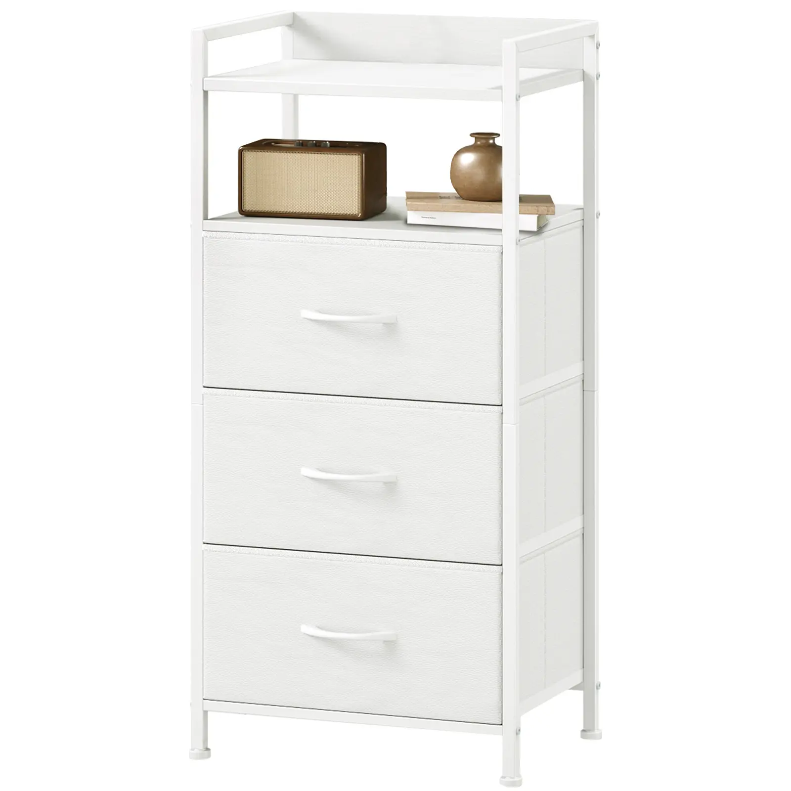 Somdot Organize Every Corner | Slim 3-Drawer Cabinet with Open Top Shelf, Fits in 12-Inch Gaps | Hidden & Display Storage Combo