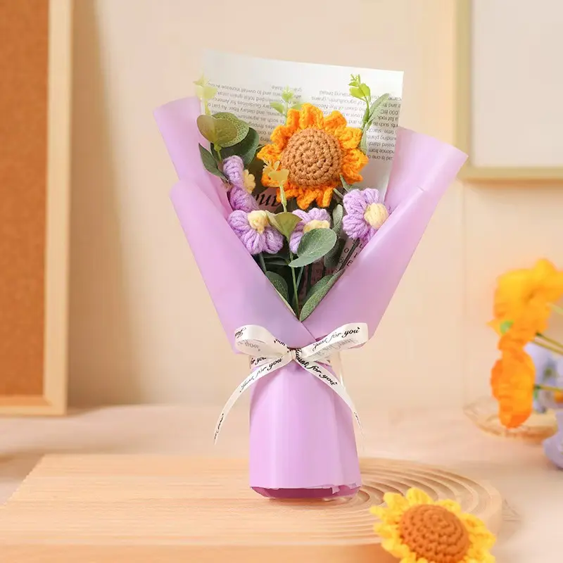 Knitted Sunflower Bouquet - Purple