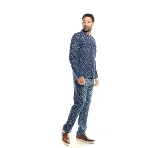 Indigo Full Patterned Denim Jacket and Pants Set 1594