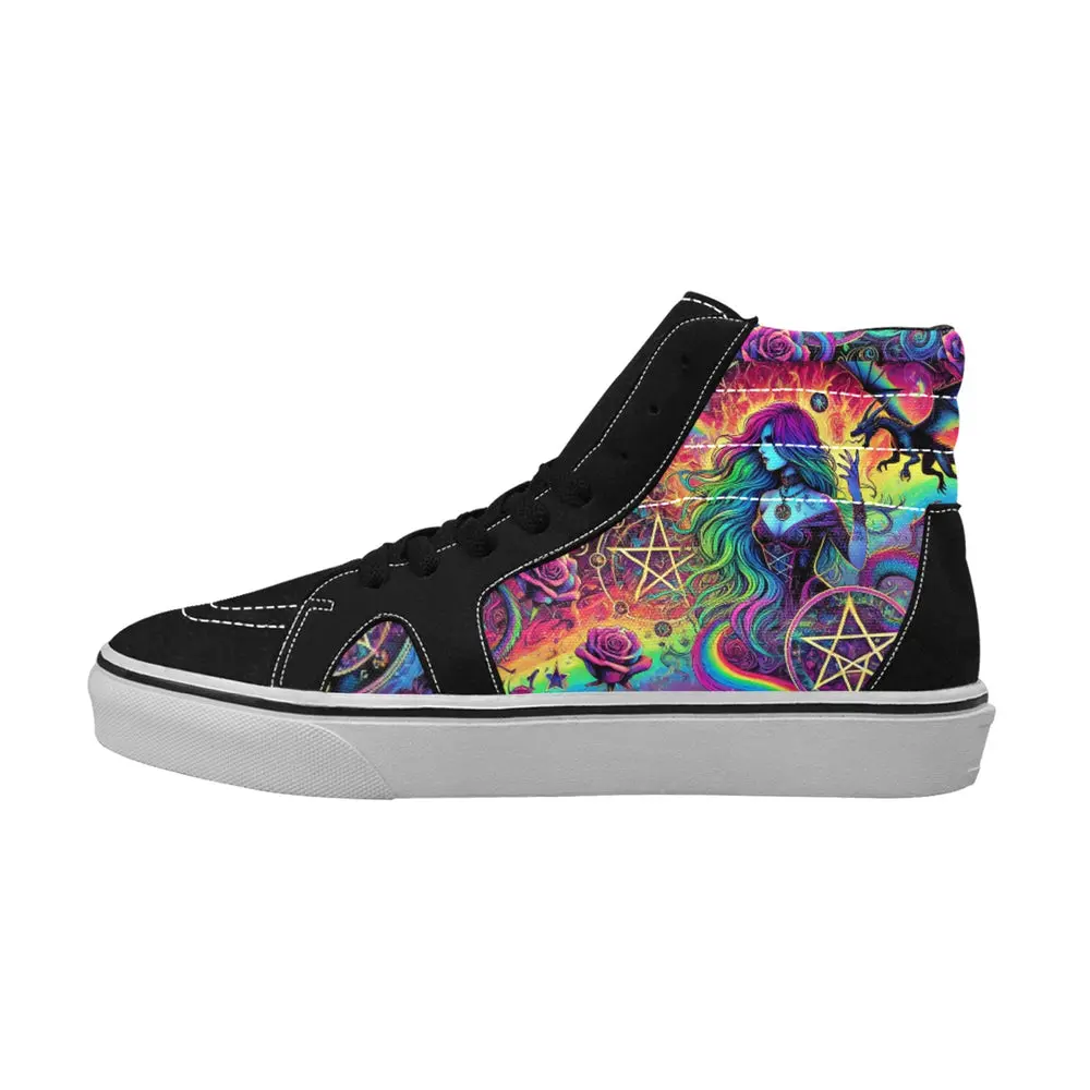 Trendy Trippy Everyday Rainbow Occult Gothic Witch Goddess Casual Women's Lace-Up Canvas hi-top Sneakers Print 7