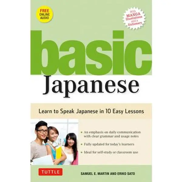 USED Book - Basic Japanese: Learn to Speak Japanese in 10 Easy Lessons (Fully Revised and Expanded with Manga Illustrations, Audio Downloads & Japanese Dictionary by Martin, Samuel E. (Paperback) - english