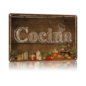 Vintage Rustic Kitchen Wall Decor Metal sign 8X12Inch "Cocina",High-Definition Print Tin Poster, Weatherproof & Rust-Resistant for Home Wall Art，Aluminum Plaque Gift