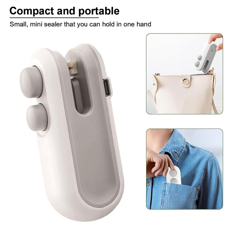 Mini Bag Sealer, 2025 Upgrade 2 in 1 Magnetic Food Sealer, Small 2 in 1 Rechargeable Magnetic Snack Sealer Household Mini, Heat Sealer with Cutter USB Rechargeable for Kitchen