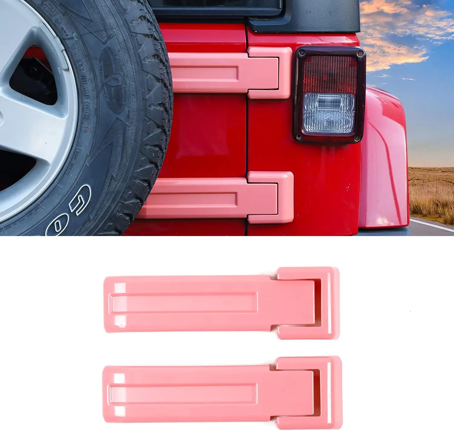 Plastic Tailgate Hinge Cover Pair - Spare Tire Rear Door Bracket Trim, Hinge Protection for 2007-2017 Jeep Wrangler JK/Unlimited, Pink 2 Piece Sets, Car Exterior Decoration Accessory