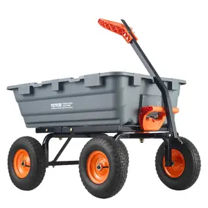 VEVOR Garden Cart, Durable Poly Dump Cart with Simple Assembly Steel Frame, Versatile Dump Wagon with Dual-Function Handle, 6.48 cu. ft Utility Barrow 1200 lbs Load, 13 inch Wheels