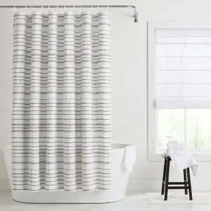Crafted Woven Shower Curtain, Vanilla Dream/ Rich Black, 72 W x 72 L, 1 Piece, Recycled Polyester