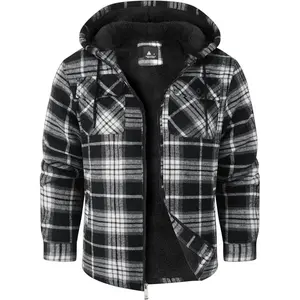 Men's Flannel Jacket Sherpa Lined Hoodies Zip Up Fleece Plaid Shirt Jackets Winter Outdoor Coat Warm Outwear