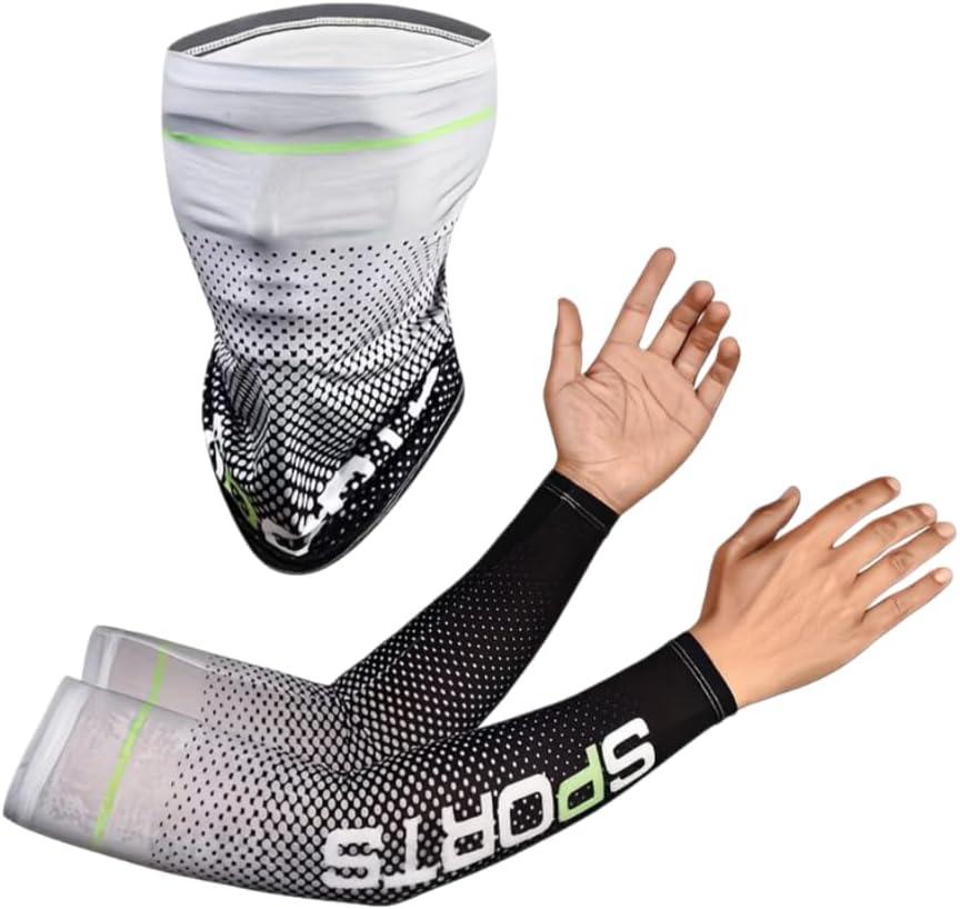 UV Protection Arm Sleeves and Face Cover Set, Solid Color Cooling Long Sleeve Gaiter for Cyclists and Outdoor Hiking, Full Sleeve
