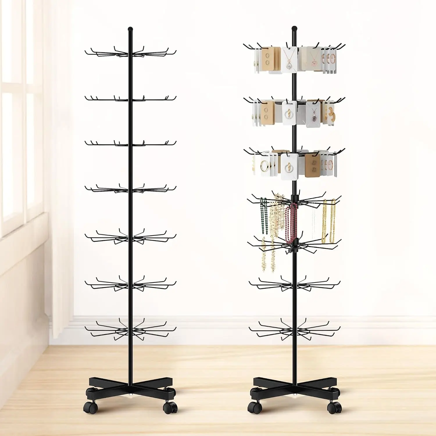 Fubiaofei Jewelry Display Stand, 7 Tier Jewelry Rack Display Holder, Movable Necklace Organiser, Rotating Rack for Store Shelves, Adjustable Metal Tree Stand for keychain/Socking/Hat.