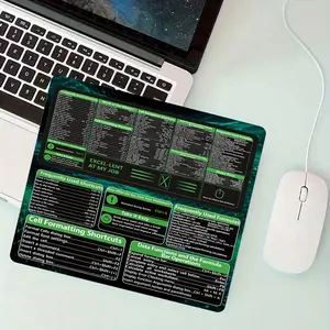 Excel Shortcut Key Square Mouse Pad, Non-Slip Rubber Base with Stitched Edges, Small Desk Mat for Office Workers & Gamers