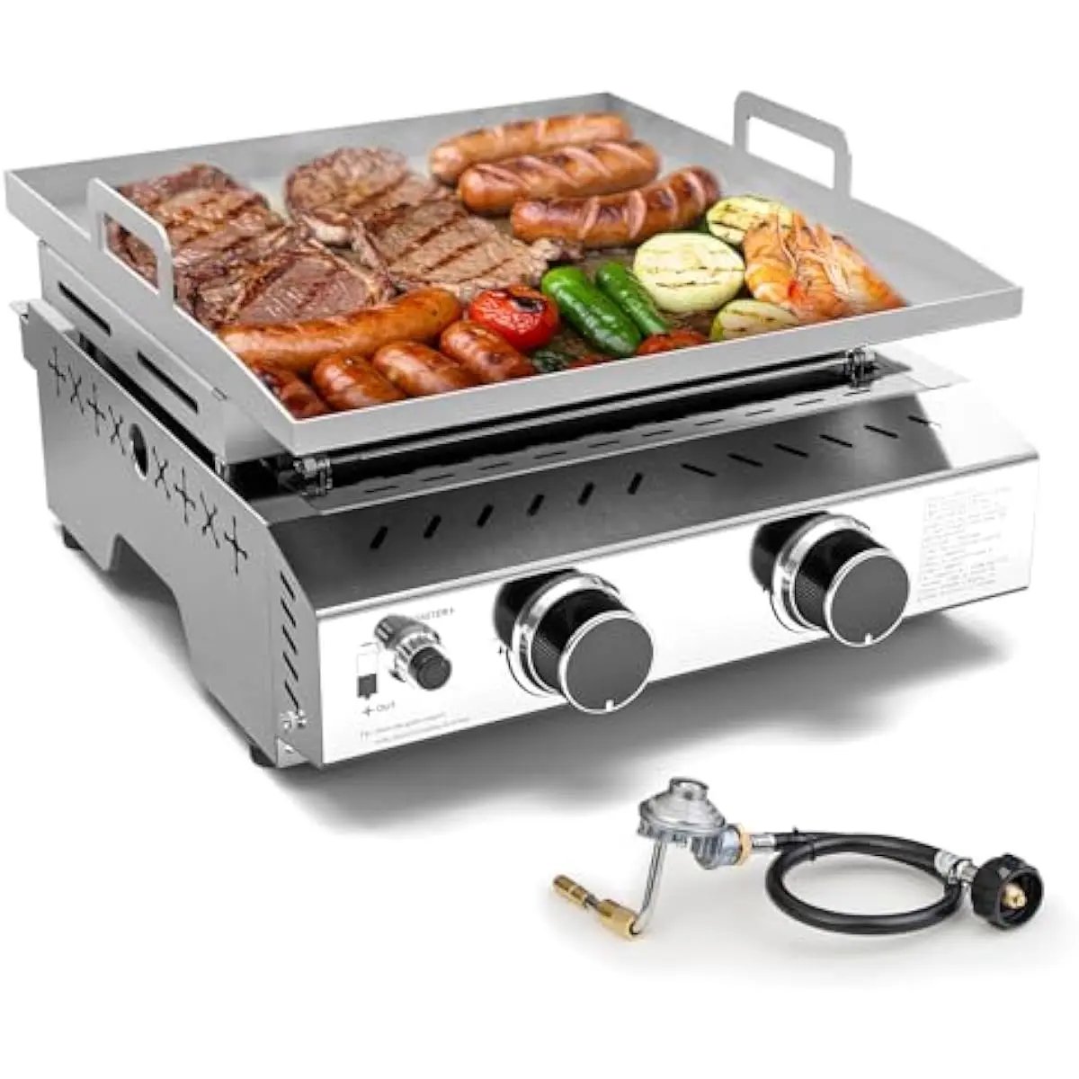 R.W.FLAME Portable Propane Griddle - 16000BTU 2-Burner Stainless Steel Tabletop Grill, Portable BBQs for Outdoor Cooking, Barbecue & Griddle Gas Barbecues for Camping, Silver