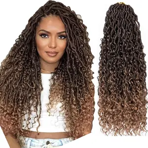 18 Inch Goddess Locs Crochet Hair 8 Pcak Boho Faux Locs Boho Goddess Locs Crochet Locs Pre Looped Soft Hippie Locs Synthetic Bohemian Curly Crochet Locs Hair for Black Women T27#