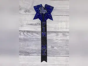 Royal Blue, Black and Silver Rhinestone Pin Me Ribbon