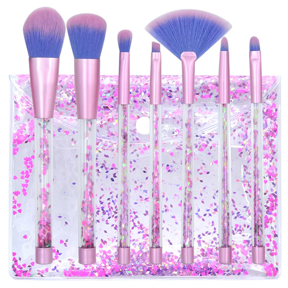 7pcs Diamond Makeup Brushes sets with Bag Crystal Makeup Brush kits Eyeshadow Contour Powder Brush Quicksand Glitter Makeup Brushes Set Mermaid Unicorn Crystal Quicksand Sequins