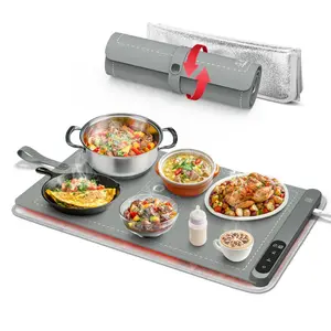 Silicone Electric Food Warmer Mat, 24"×16" Large Size, Fast Heating, Adjustable Temperatures, Foldable Design, Auto Shut-Off, Heat-Resistant Kitchen Table Protector