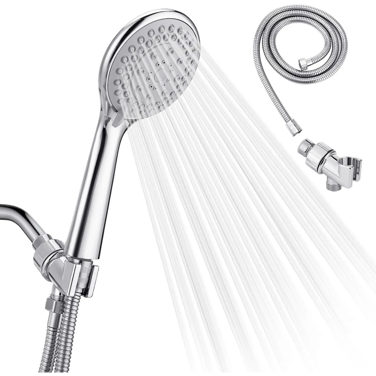 Detachable Handheld Shower Head with Hose - High pressure 5 Functions Showerheads Hand Held Shower Heads,Extra Long 4.7 ft. Stainless Steel Hose and Holder.