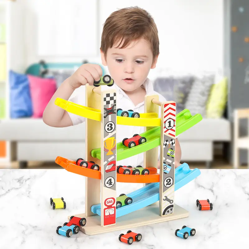 Wooden Glider Slide Rail Track Car, Montessori Early Educational Toys for Toddlers 1-6, Eco-Friendly Sturdy Wooden Race Track Toy for Boys Girls, Perfect Christmas Halloween Children’s Day & Birthday Holiday Gifts