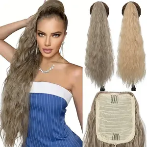 32in Extra Long Ponytail Extension Deep Wavy Curly Drawstring Pony Tail Extensions Softer Synthetic Corn Wave Clip In Hair Extensions Ponytail Blonde Highlight Hairpiece For Women Daily Use Christmas Gifts