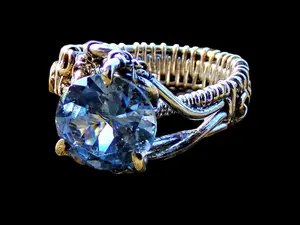 HUGE Rare 14k Gold Sterling Silver Size 9 Rare 4 CTW Sky Blue Spinel Elven Elvish Genuine Gemstone Fantasy Magical Wire Wrapped Ring