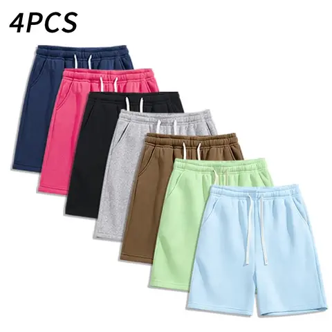 4PCS Men’s Casual Sweat Shorts, Solid Color Drawstring Elastic Waist Gym Shorts with Pockets,summervibes