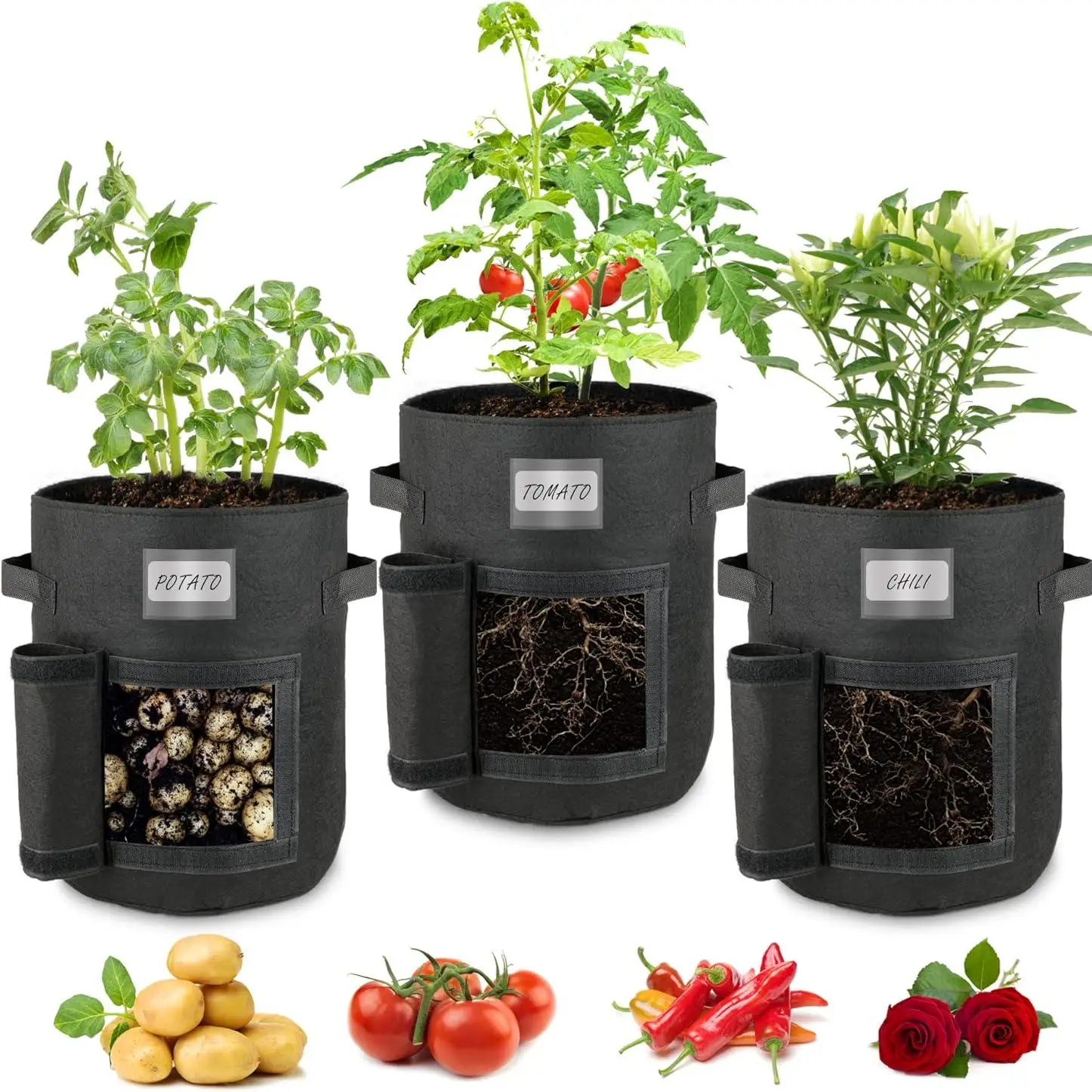 Potato Grow Bag, Vegetable Planting Bag, Breathable Mesh Grow Bag with Reinforced Handle, Summer Essentials, Garden Pots & Planters, Gardening Supplie