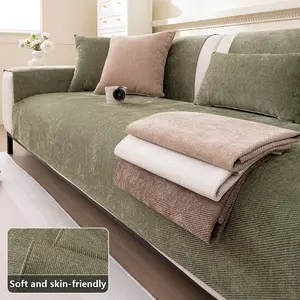 Fashionable Minimalist Striped Design Solid-Color Sofa Cover, Chenille Anti-Slip Scratch-Resistant Sofa Slipcover, Dustproof Wrinkle-Resistant Sofa Protector, Pet-Friendly Sofa Cover for 1-4 Seater Sofas, Machine-Washable, Universal Sofa Protector