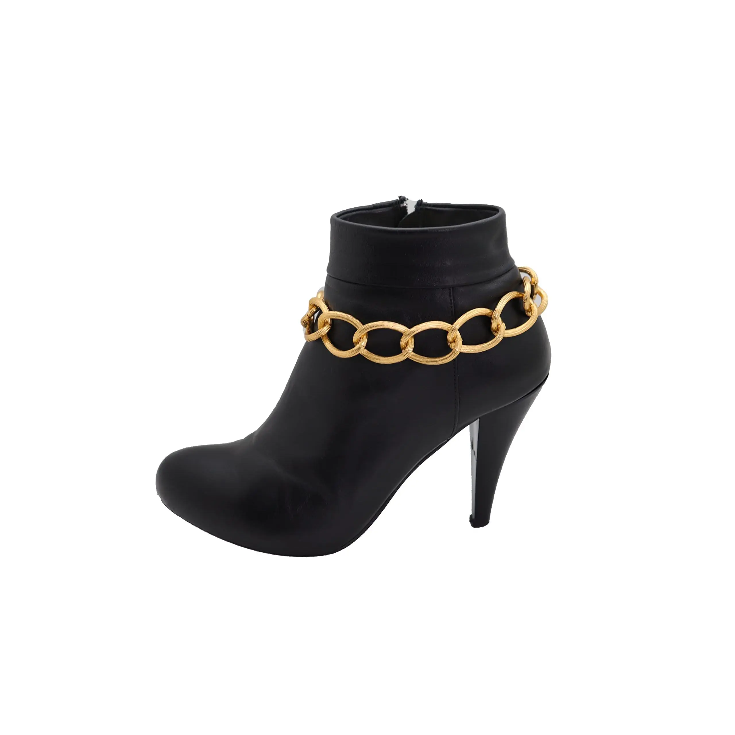 Women Western Fashion Jewelry Gold Textured Metal Chuncky Chain Thick Links Boot Bracelet Shoe Anklet