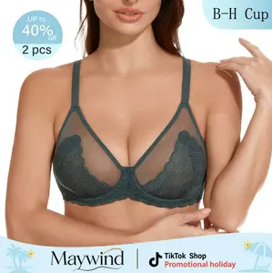 [Maywind] Minimizer Bras forWomen Large Bust Full Coverage Lace Plus Size Bra Comfortable Stylish Womenswear Elegance Vneck BasicFit Underwire Push Up Minimalist White Bridal Halter  bra  summervibes
