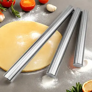 1pc Stainless Steel Rolling Pin 3 Sizes - Hollow Lightweight Dough Roller for Baking Cookies, Pies & Pizza - Home Kitchen & Restaurant Baking Tools - Stainless Easy Clean Durable Pastry Roller