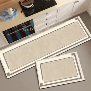 Silica Mud Kitchen Mat, Simple Frame Design, Lines Pattern, European Classic Luxury Style, Anti-Fatigue Cushion, Absorbent Kitchen Rug, Soft Rubber Floor Mat