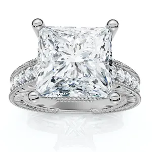 Certified 4 1/5Ct Princess Cut Diamond Vintage Engagement Ring Lab Grown