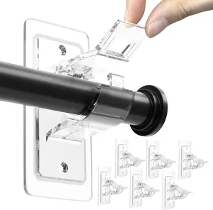 6-Pack No Drill Needed Curtain Rod Holders Brackets, Self Adhesive Rod Holder Hooks, Multipurpose Nail Free Stick on Curtain Rod Hooks Decor Bathroom