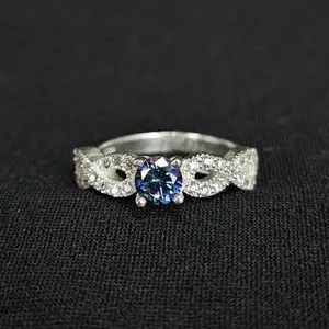 Blue Purple Solitaire Ring 925 Sterling Silver