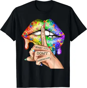 Don't Judge What You Don't Understand LGBT Gay Pride Lips Summer Casual Shortsleeve Cotton T-Shirt
