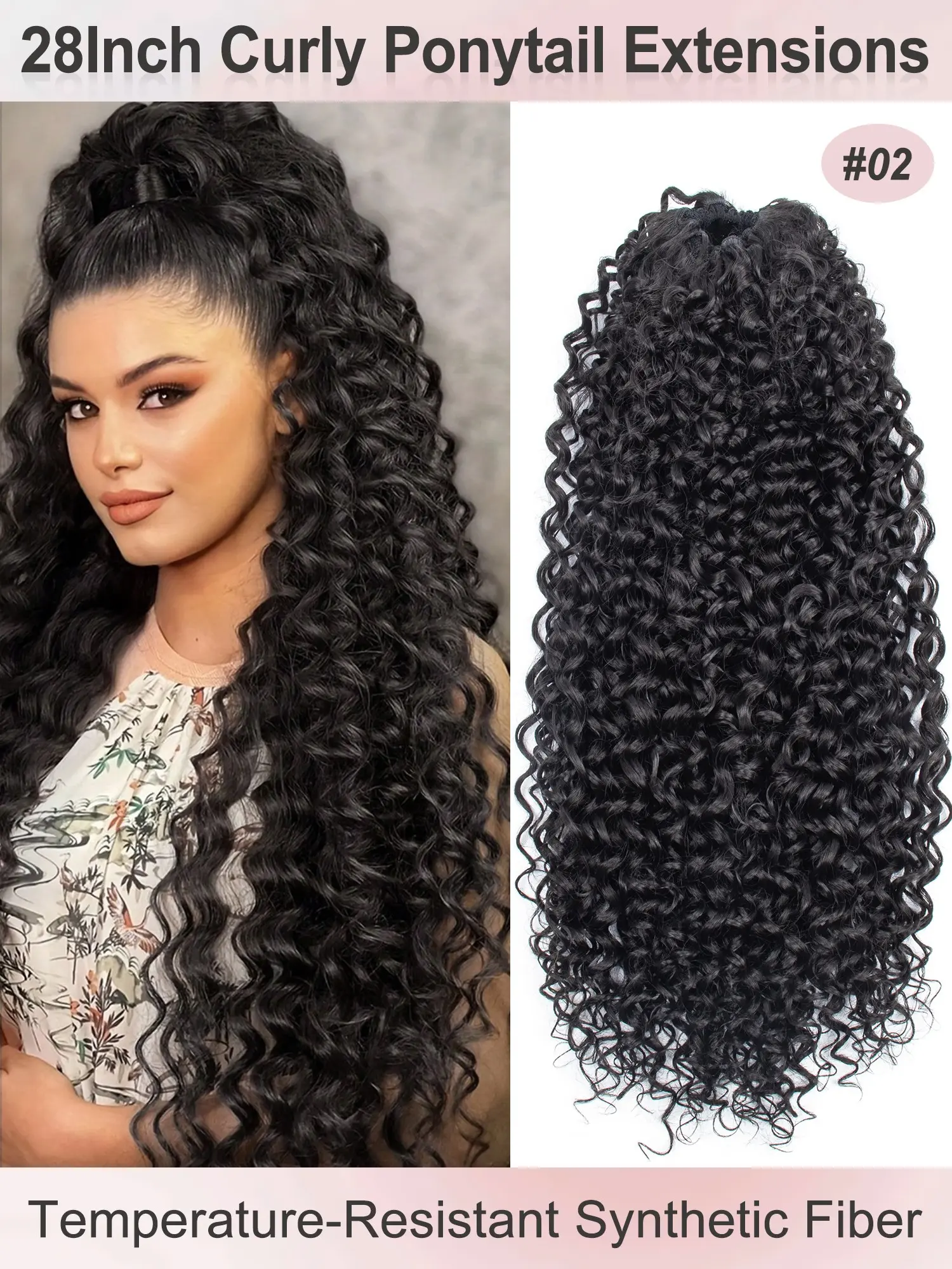 Synthetic Ponytail 28inch Long Curly Wave Drawstring Ponytail Afro Curly Fluffy HairPieces Extension Heat Resistant Clip in Ponytail Wigs Curly Ponytails For Women Girl Daily Use Ponytail Extensions