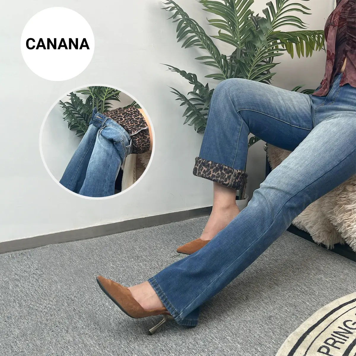 CANANA Women High Rise Stretchy Flare Leg Jeans with Leopard Print Fleece Lining Winter Warm and Cozy SH25F07 Dark Plus Size
