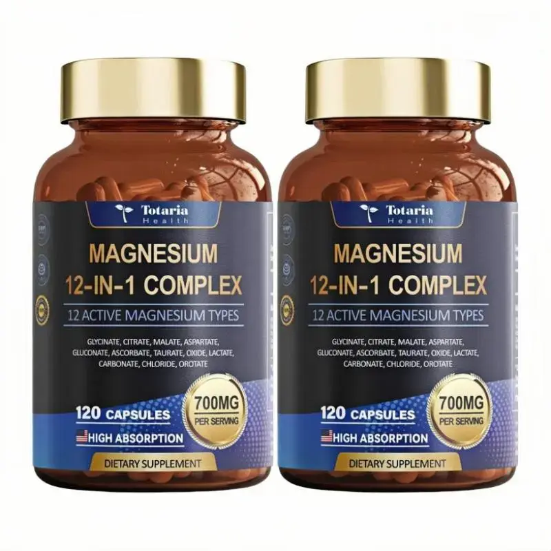 【2Bottles】Totaria 12-in-1 700mg Magnesium Complex Vegan Capsules 12 Forms Magnesium Support Muscle Heart Relaxation Dietary Supplement