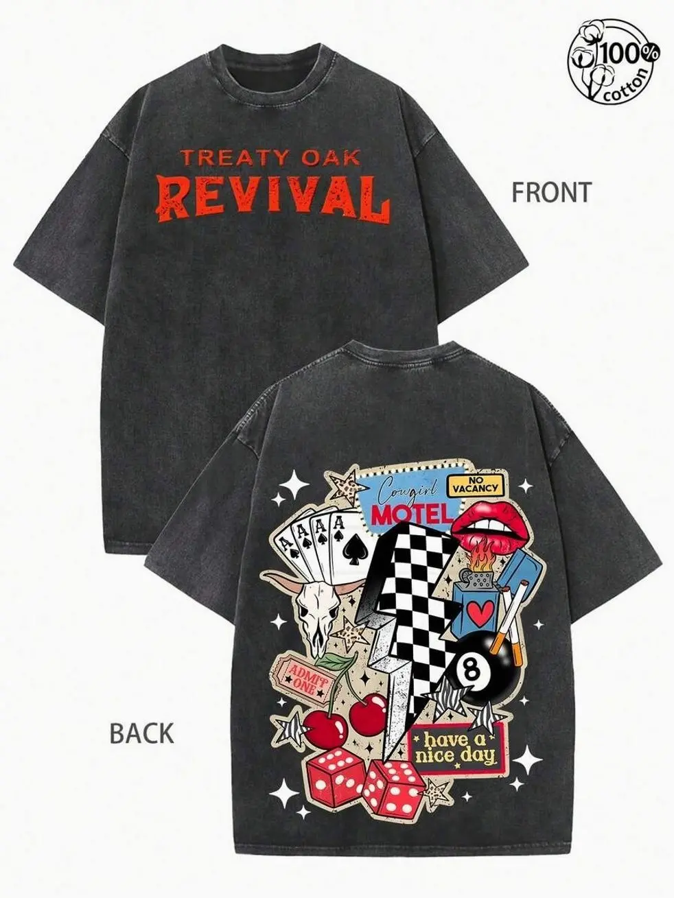 Treaty Oak Revival Retro Pop Art Graphic T-Shirt – Washed Cotton Tee, Nostalgic Collage Print, Oversized Streetwear Short Sleeve Unisex Gift PAX