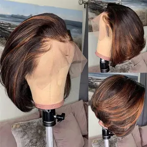 Highlight Bob Wig 1B 30 Color Transparent HD 13X4 Lace Frontal Wigs Brazilian  180 Density Short Straight Bob Ombre Glueless Lace Front Human Hair Wigs Pre Plucked with Baby Hair Bleached Knots
