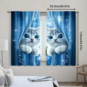 2pcs Whimsy Woods Cute Cat Printed Curtains
