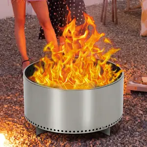27-Inch Stainless Steel Smokeless Fire Pit with Removable Stand and Ash Pan, Portable Wood Burning Bonfire Pit for Camping and Gatherings