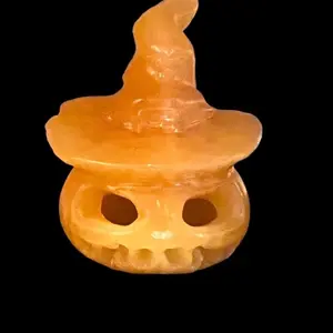 Beautiful Orange calcite pumpkin. Ready for spooky season Orange Calcite is a vibrant spiritual stone which encourages us to move beyond dreaming ideals and into actual living action.