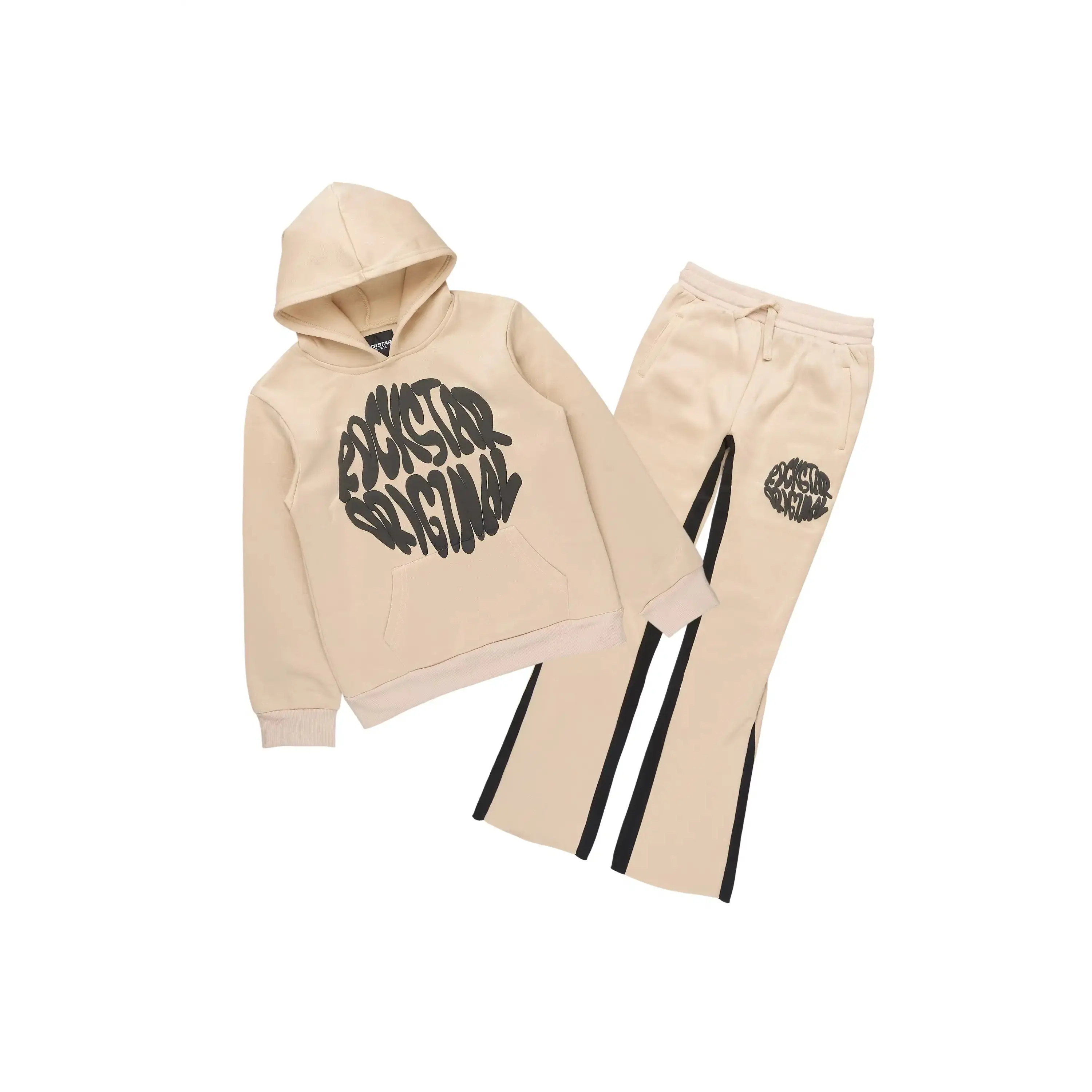 Boys Thierry Tan/Black Stacked Flare Track Pant Set