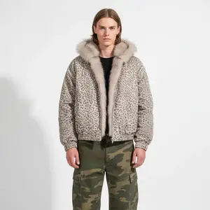 Cotton Cheetah Print Mink Fur Hooded Jacket - 2270