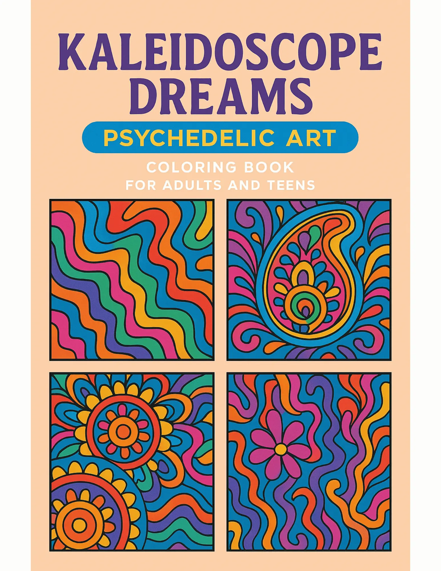 Kaleidoscope Dreams Psychedelic Art Coloring Book Sheets For Adults and Teens