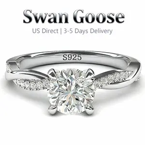 S925 Sterling Silver Classic Round Cut Simulated Diamond  Ring，Elegant Crossover Wedding Band for Women，Engagement Rings for Party, Daily Clothing Decor, luxury simple design Trendy All-match & Exquisite bridal Jewelry for Birthday Gift